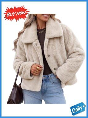 Faux Fur Cropped Jacket Fluffy Lapel Coat Winter Outerwear